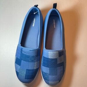 Lands End Women's Comfort Flat Shoes Patch Blue White Lightweight Slip On Sz 11